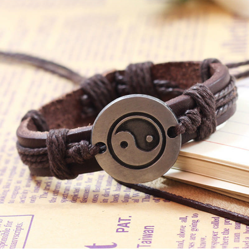 Wear FengShui Retro Yin Yang Leather Harmony String Bracelet