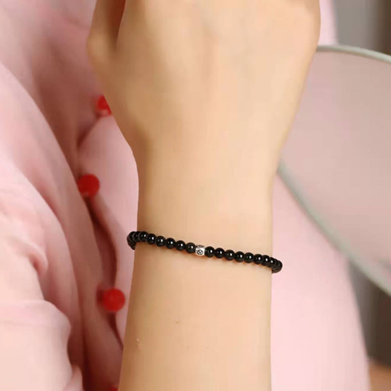 Wear FengShui Natural Black Obsidian Smoky Quartz Purification Strength Bracelet