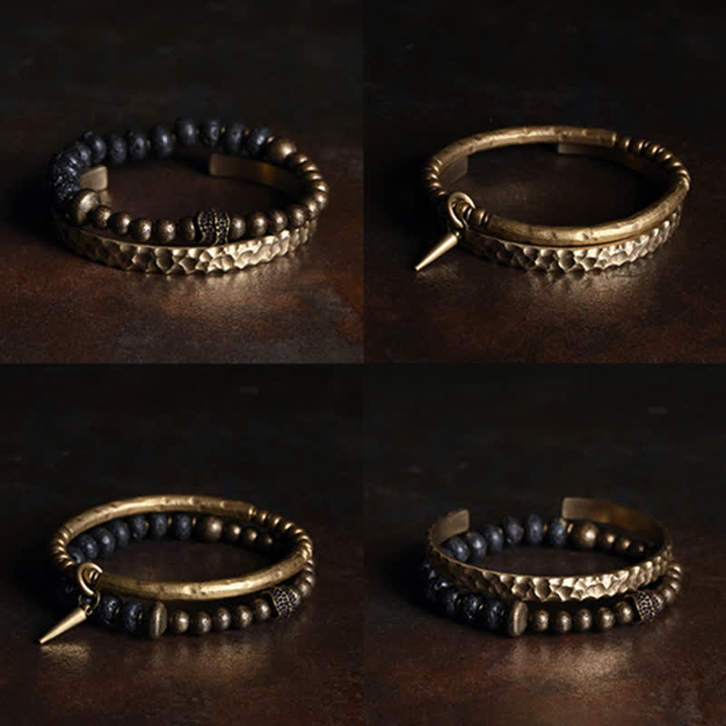 Wear FengShui Lava Rock Stone Copper Balance Cuff Bracelet Bangle