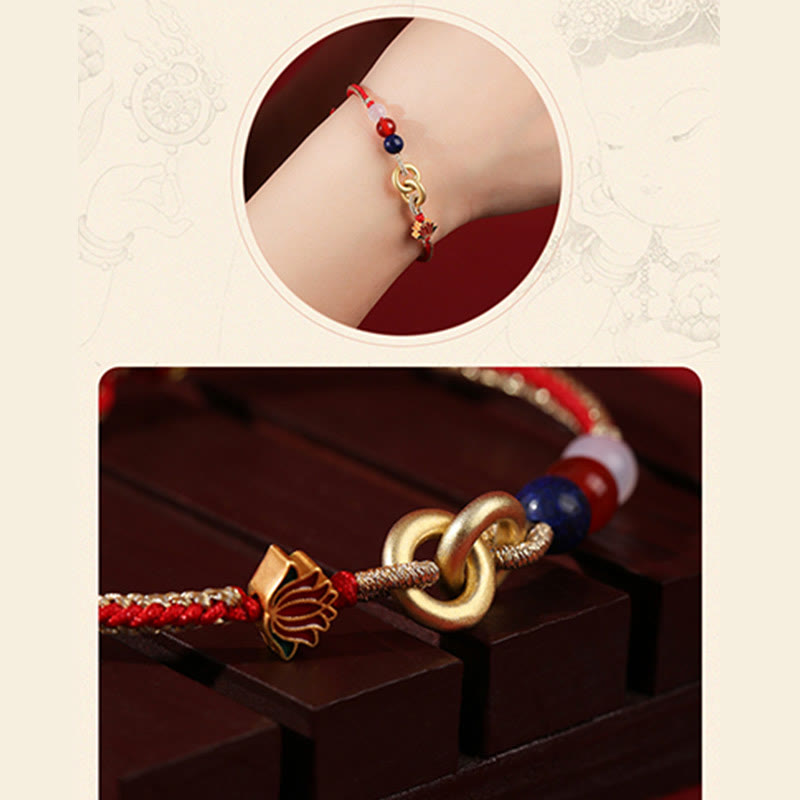 Wear FengShui 925 Sterling Silver Double Peace Buckle Lotus Auspicious Bracelet