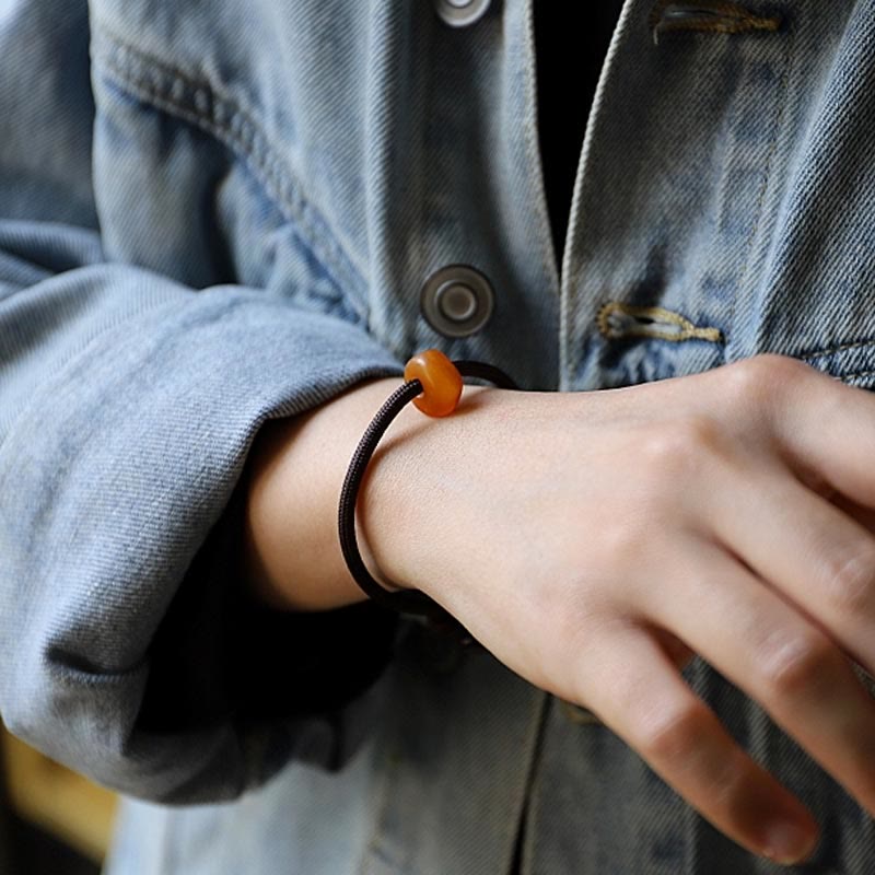 Wear FengShui 925 Sterling Silver Chinese Zodiac Natal Buddha Natural Amber Clear Anxiety Bracelet