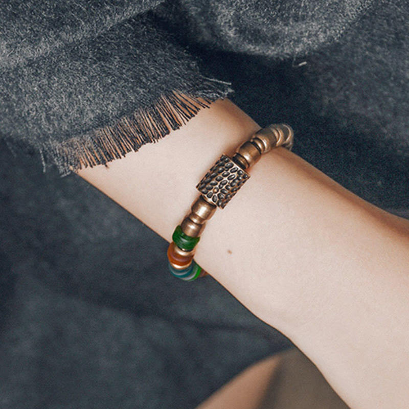 Wear FengShui Tibetan Colorful Glass Beads Copper Wealth Bracelet