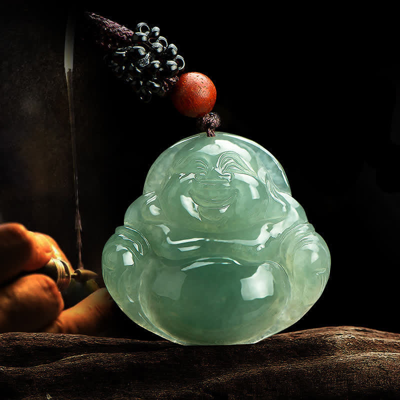 Wear FengShui Laughing Buddha Jade Abundance String Necklace Pendant