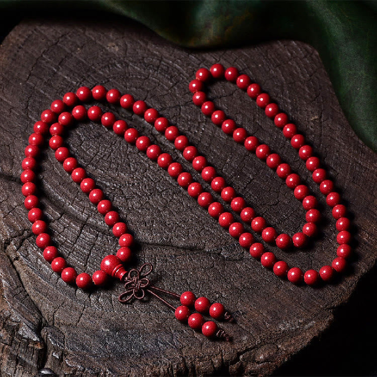 Wear FengShui 108 Mala Beads Cinnabar Om Mani Padme Hum Pattern Engraved Blessing Bracelet