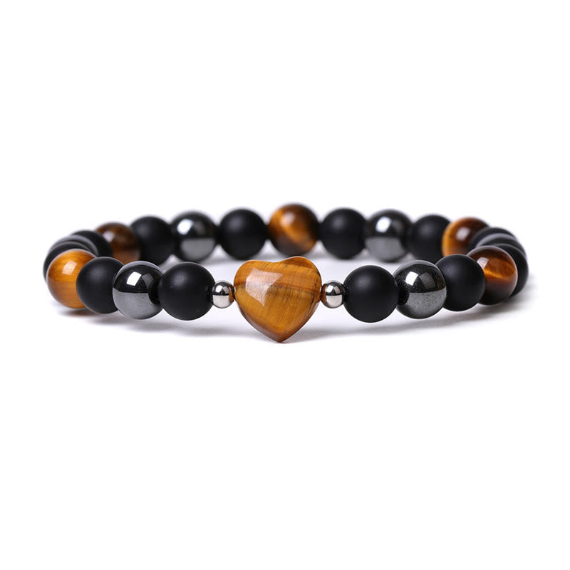 Wear FengShui Black Onyx Tiger Eye Stone Crystal Love Heart Protection Bracelet