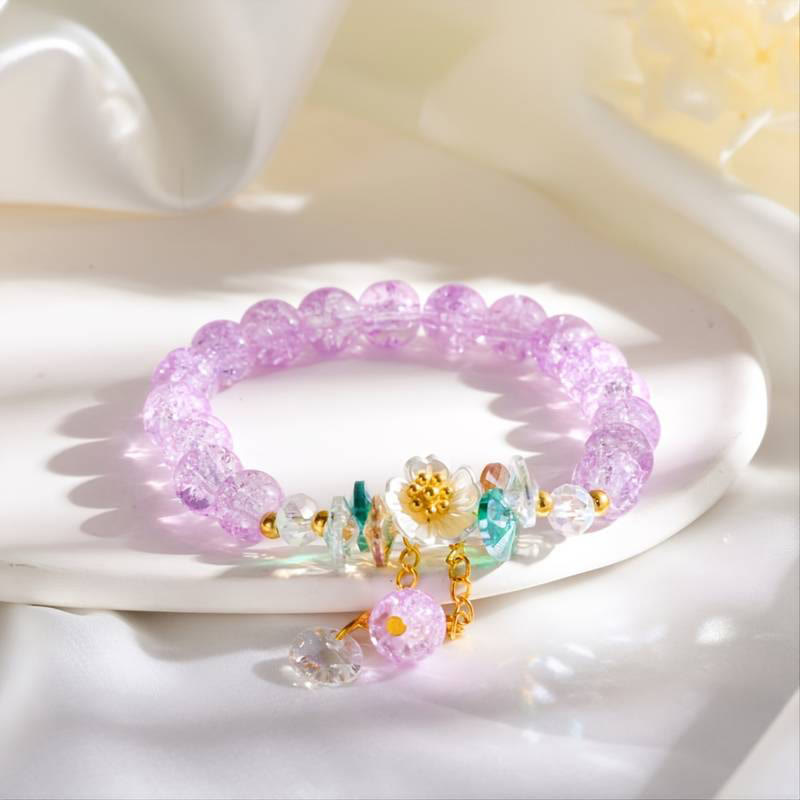 Wear FengShui Simple Design Flower Charm Glass Bead Bracelet