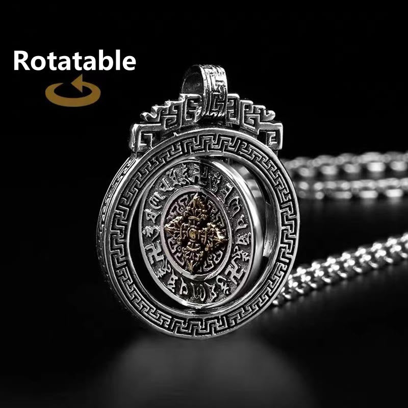 Wear FengShui Tibetan Om Mani Padme Hum Double Dorje Vajra Rotatable Purity Peace Necklace Pendant