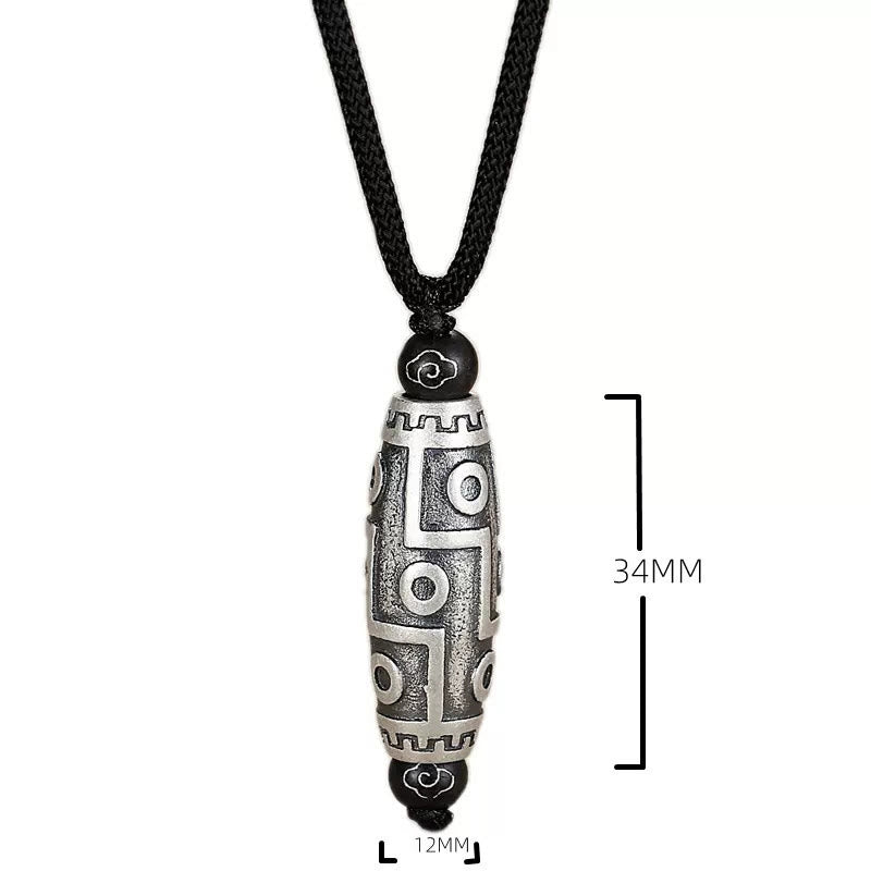 Wear FengShui Tibet Nine-Eye Dzi Bead Pattern Copper Auspicious Clouds Wealth Necklace Pendant