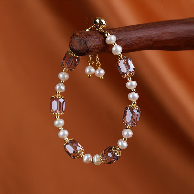 Wear FengShui Natural Amethyst Pearl Peace Healing Chain Bracelet