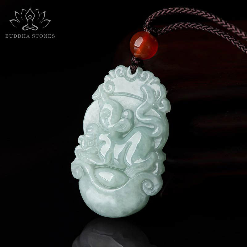 Wear FengShui Natural Jade 12 Chinese Zodiac Sucess Pendant Necklace