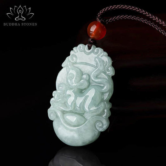 Wear FengShui Natural Jade 12 Chinese Zodiac Sucess Pendant Necklace