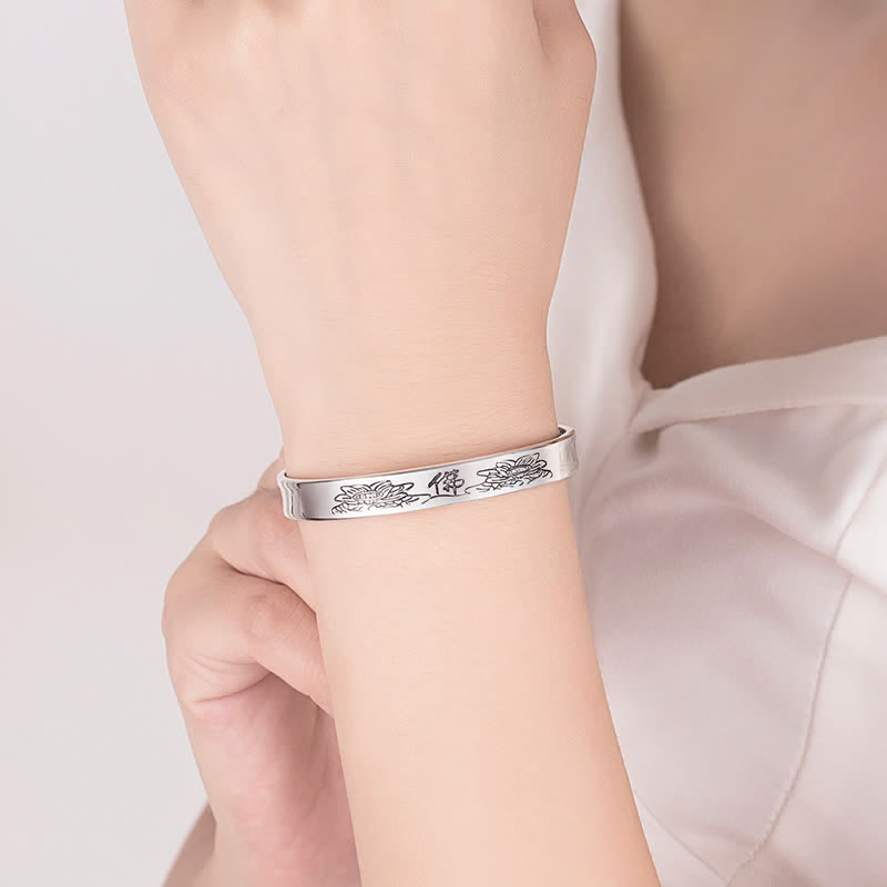 Wear FengShui Heart Sutra Mantra Lotus Peace Copper Cuff Bracelet Bangle