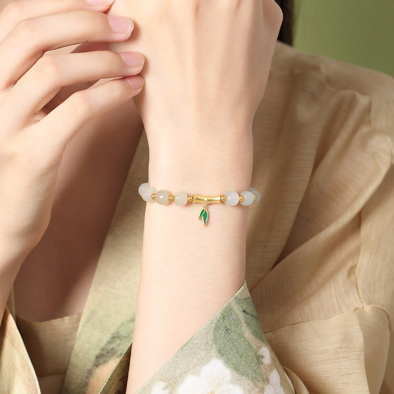 Wear FengShui 925 Sterling Silver Hetian White Jade Bamboo Luck Bracelet