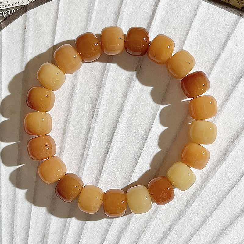 Natural Bodhi Bracelet with Burger-Shaped Beads (Multiple Colors Available)