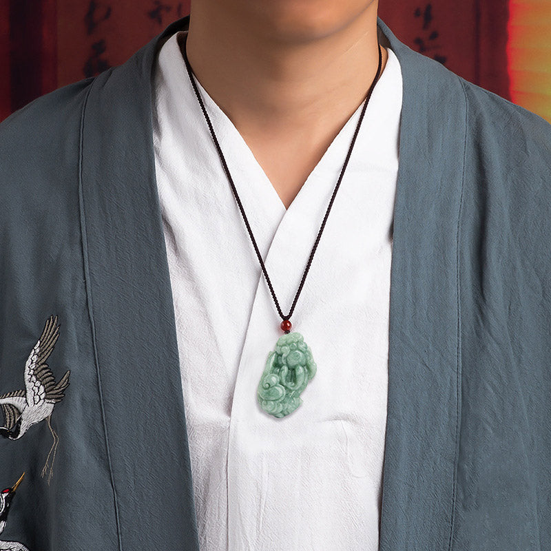 Wear FengShui Jade PiXiu Wealth Luck String Necklace Pendant