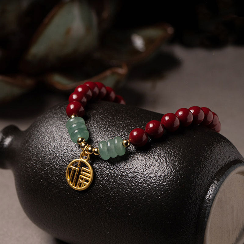 Wear FengShui Cinnabar Green Aventurine Luck Blessing Bracelet