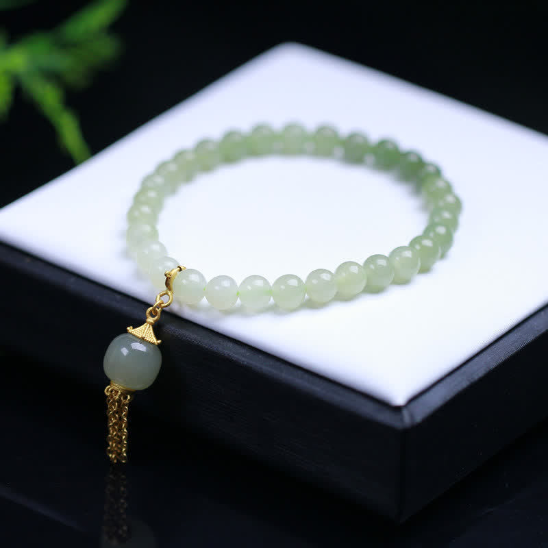 Wear FengShui 925 Sterling Silver Hetian Jade Beaded Wealth Charm Bracelet