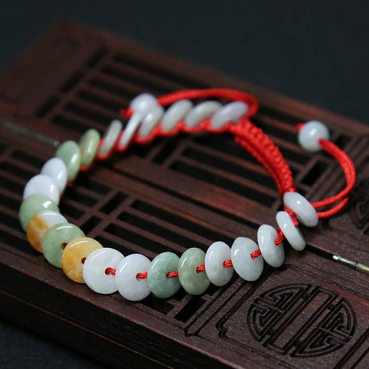 Wear FengShui Round Jade Lucky Red String Weave Bracelet