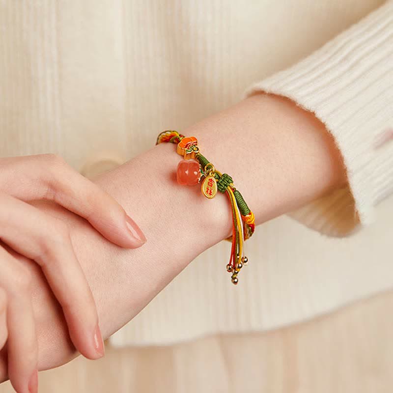 Wear FengShui Persimmon Red Agate Strength Reincarnation Knot Braid String Bracelet