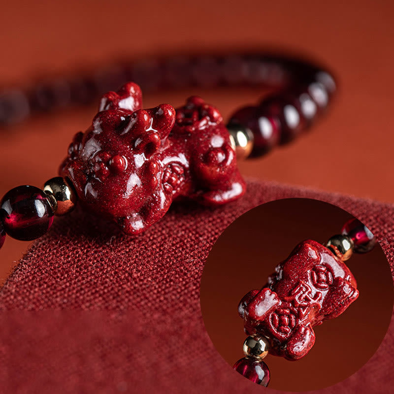 Wear FengShui Garnet Cinnabar PiXiu Blessing Calm String Bracelet