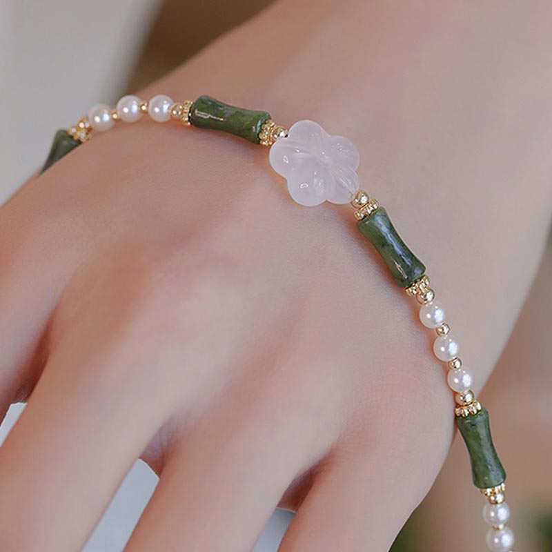 Wear FengShui Peridot Bamboo Flower Agate Pearl Peace Bracelet