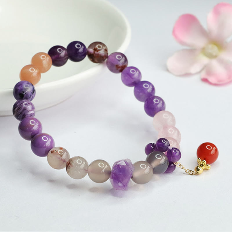 Wear FengShui Natural Amethyst Crystal Inner Peace Healing Bead Charm Bracelet