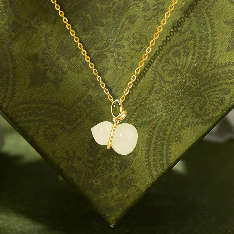 Wear FengShui 925 Sterling Silver Hetian Jade Gourd Abundance Necklace Pendant
