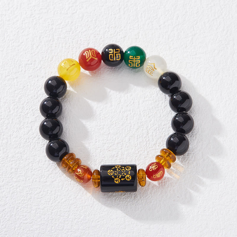 Wear FengShui Five Elements Black Onyx Red Agate Wisdom Wealth Bracelet