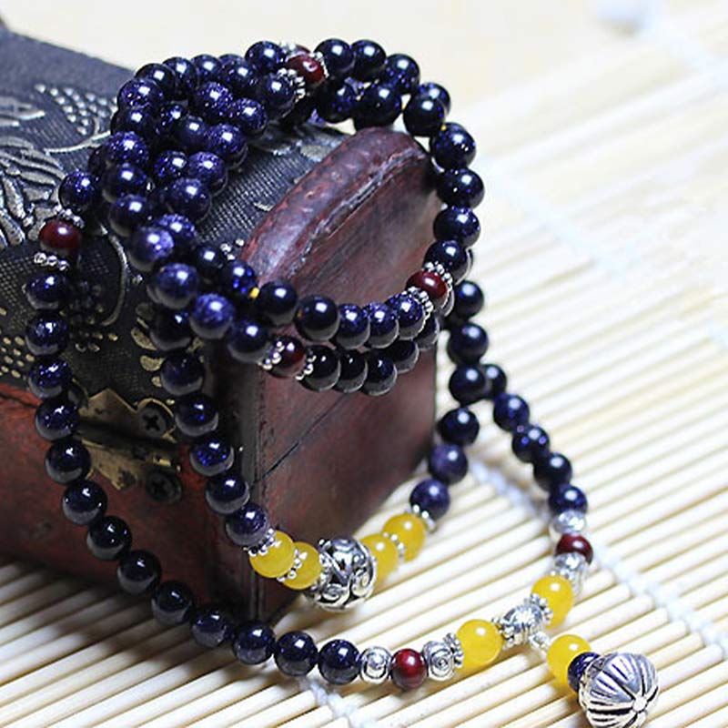 Wear FengShui Blue Sandstone Wealth Charm Bracelet Mala