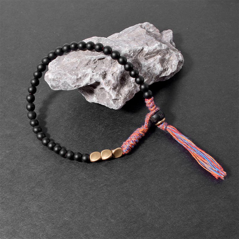 Wear FengShui Handmade Tibetan Black Onyx Tassel Bracelet