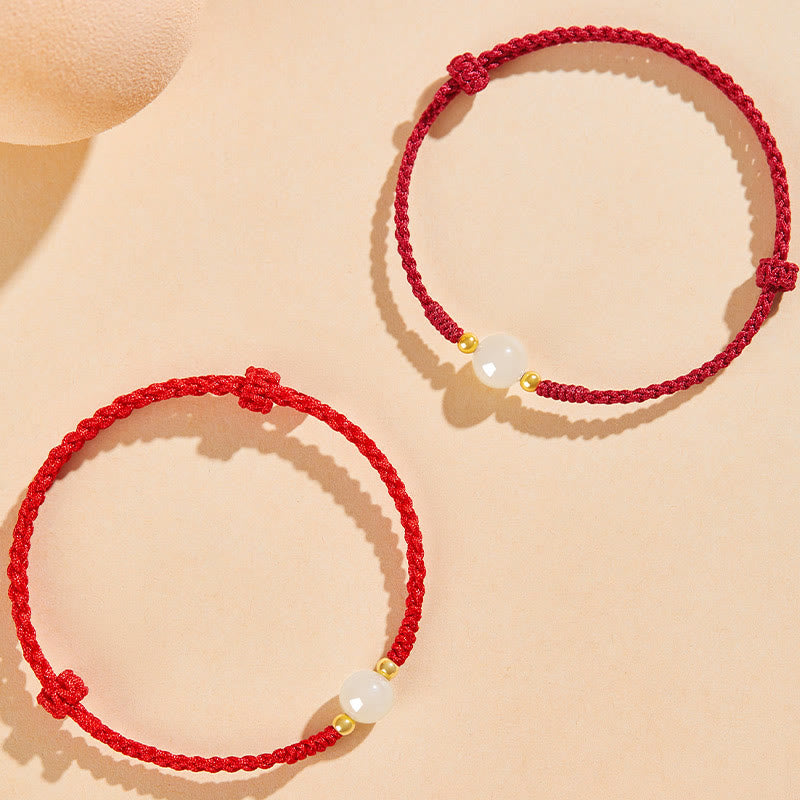Wear FengShui Handcrafted Round Jade Lucky Bead Prosperity Braided Bracelet