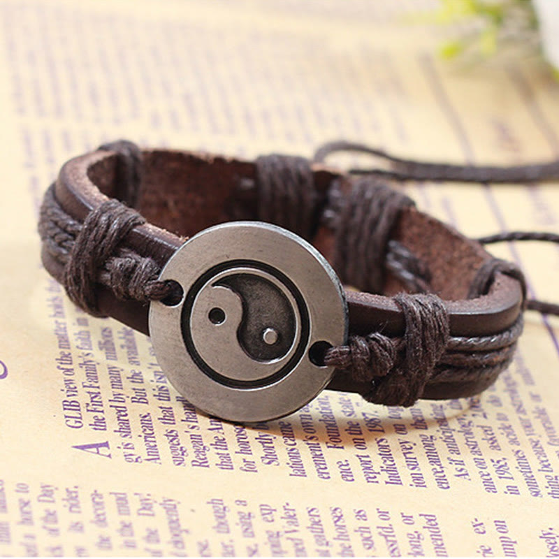 Wear FengShui Retro Yin Yang Leather Harmony String Bracelet