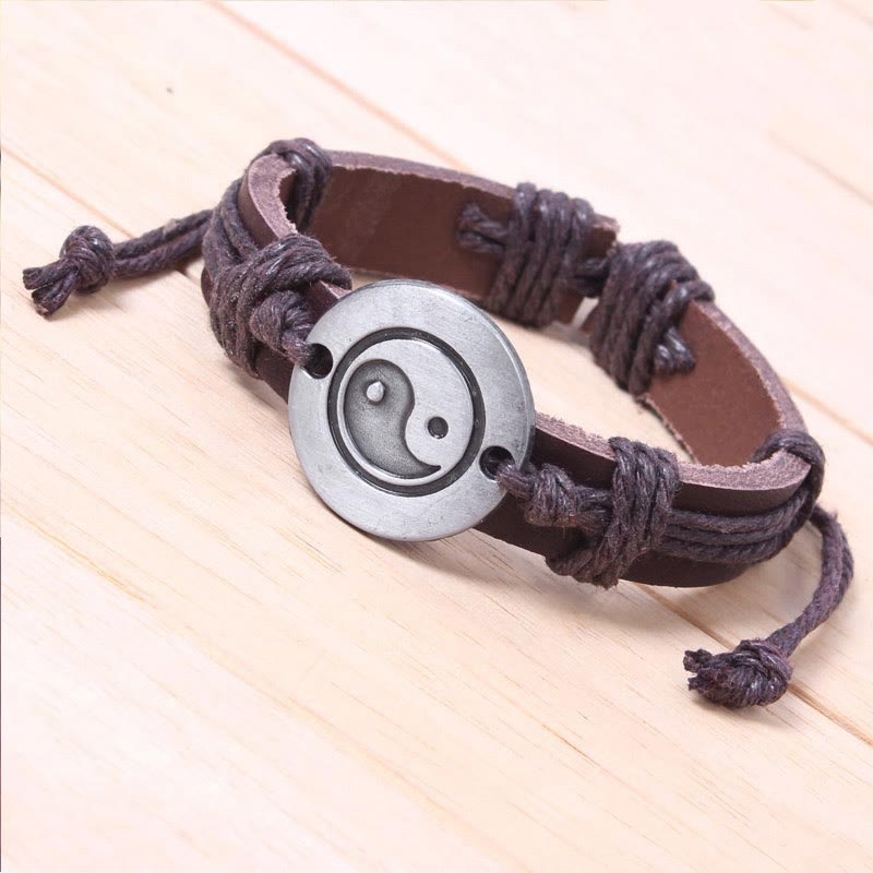 Wear FengShui Retro Yin Yang Leather Harmony String Bracelet