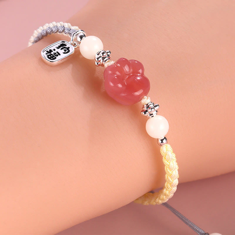 Wear FengShui Yanyuan Agate Cat Claw Paw White Bodhi Seed Fu Character Positive Braided Rope Bracelet