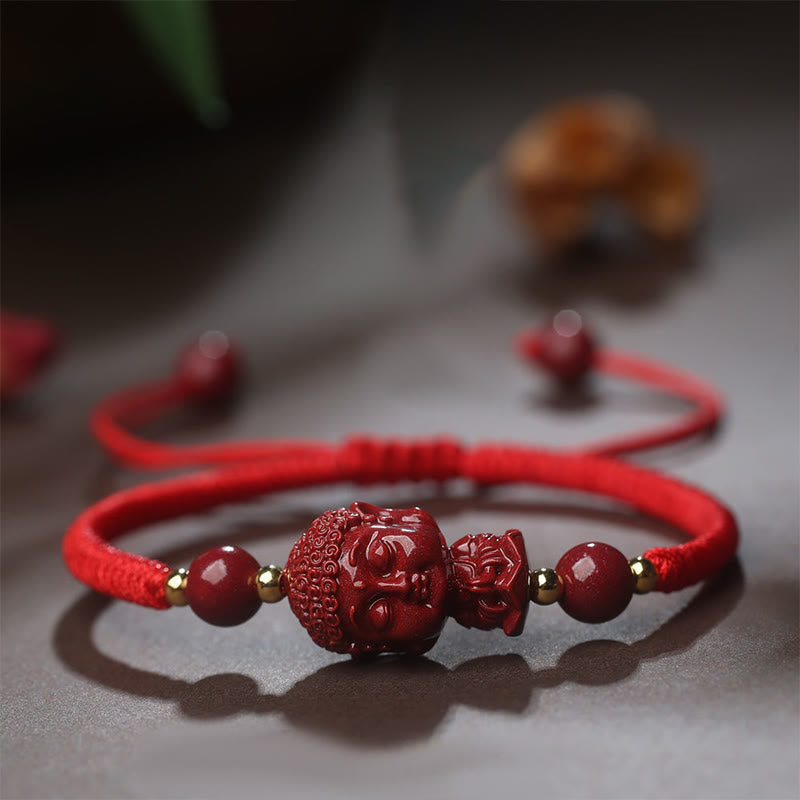 Wear FengShui Chinese Zodiac Natal Buddha Cinnabar Amulet Blessing String Bracelet