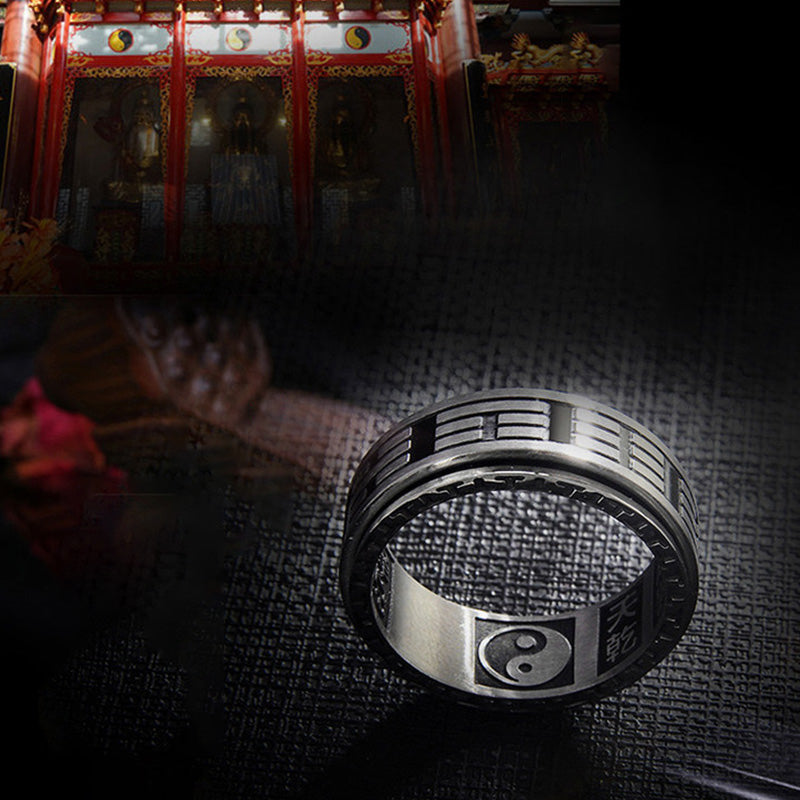 Wear FengShui Bagua Yin Yang Titanium Steel Balance Rotatable Ring