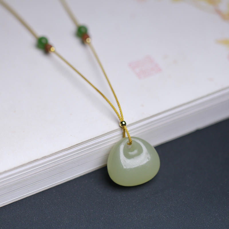 Wear FengShui Natural Hetian Jade Small Bag Pattern Prosperity String Necklace Pendant