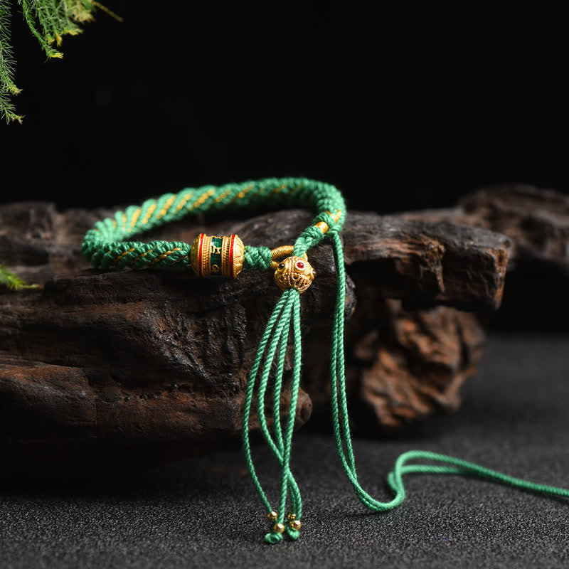 Wear FengShui Tibetan Handmade Luck Prayer Wheel Bead Charm Weave Colorful String Bracelet