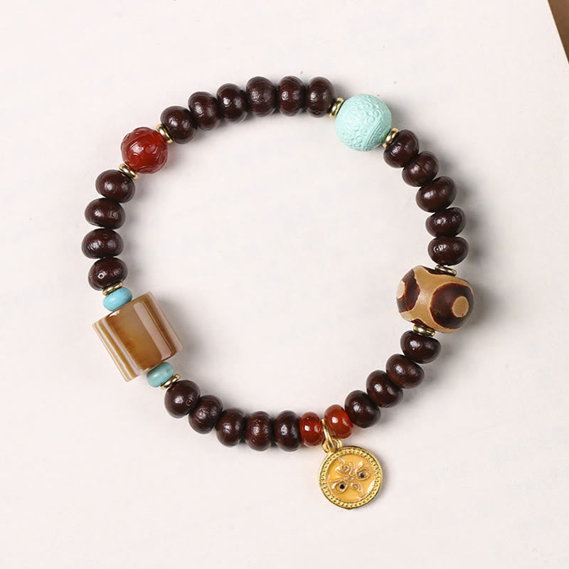 Wear FengShui Natural Tibet Purple Bodhi Seed Dzi Bead God of Wealth Wisdom Bracelet