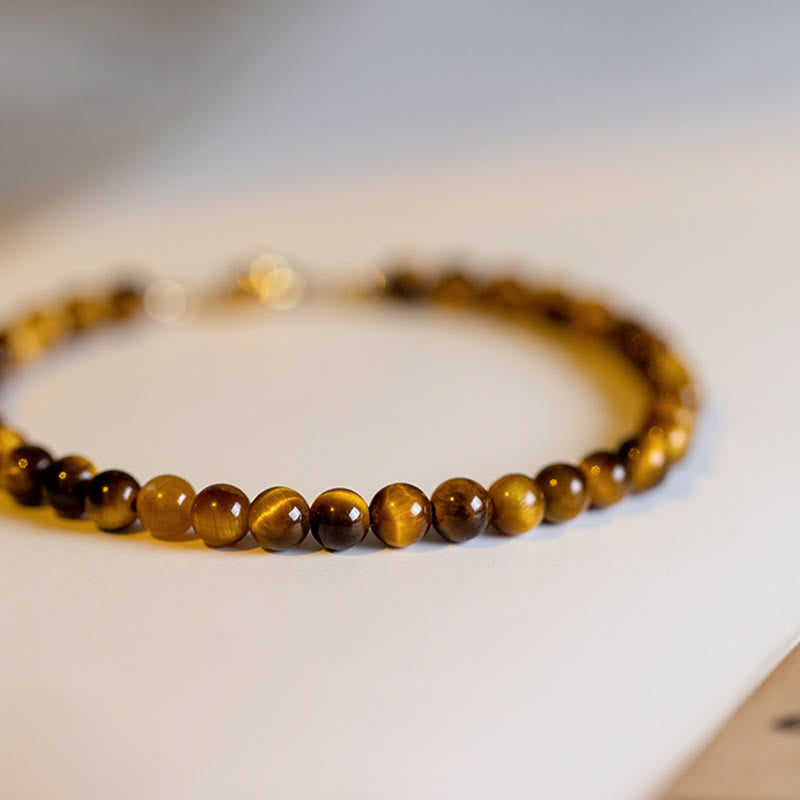 Wear FengShui 14K Gold Plated Natural Tiger Eye Stone Courage Protection Bracelet