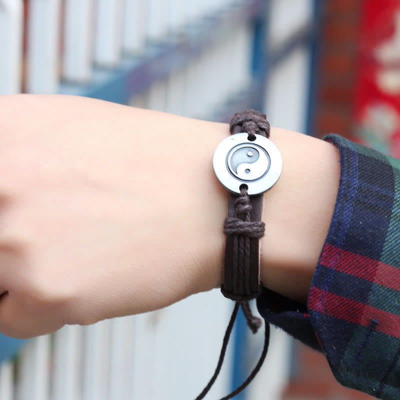 Wear FengShui Retro Yin Yang Leather Harmony String Bracelet