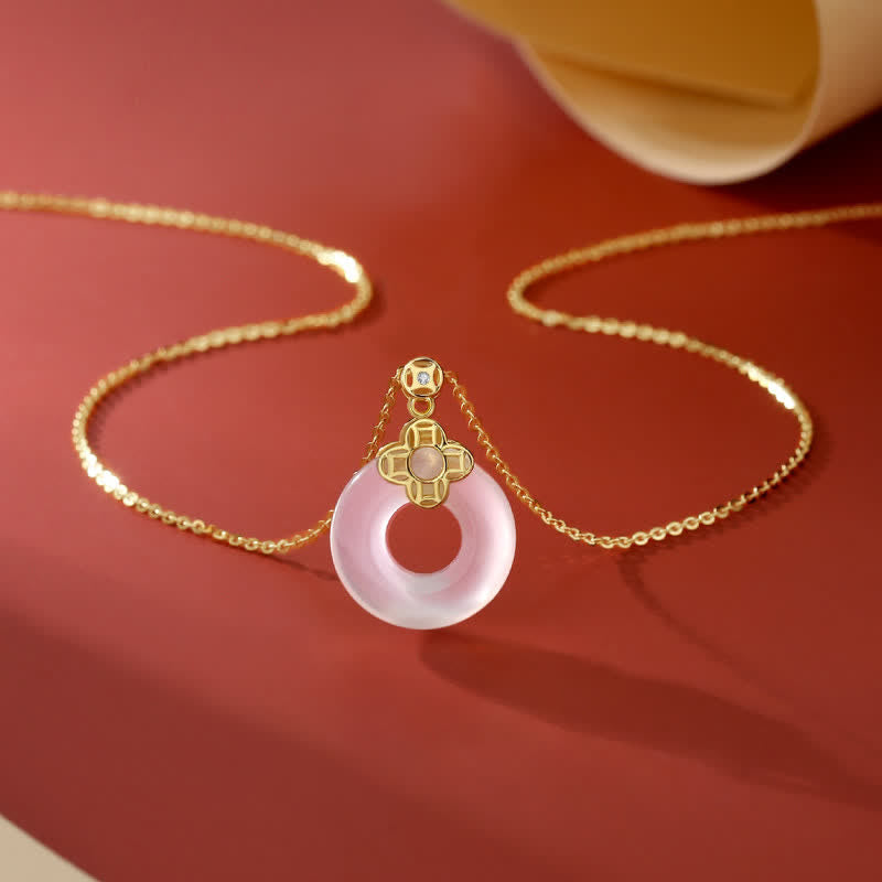 Wear FengShui 925 Sterling Silver Chalcedony Coin Peace Buckle Positive Necklace Pendant