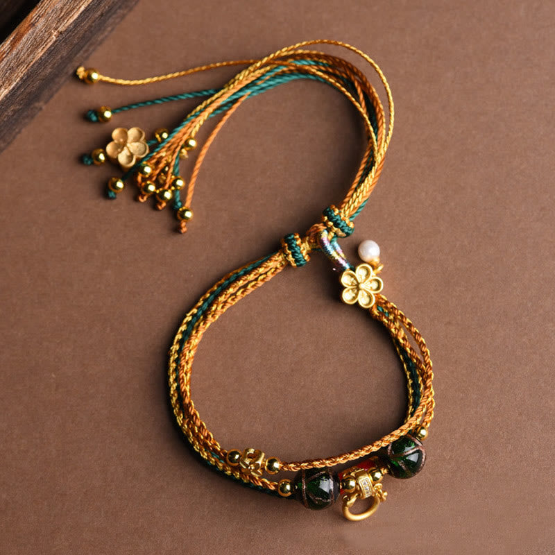 Wear FengShui Tibetan Handmade Rope Liuli Glass Bead Braided Multilayered Healing Bracelet