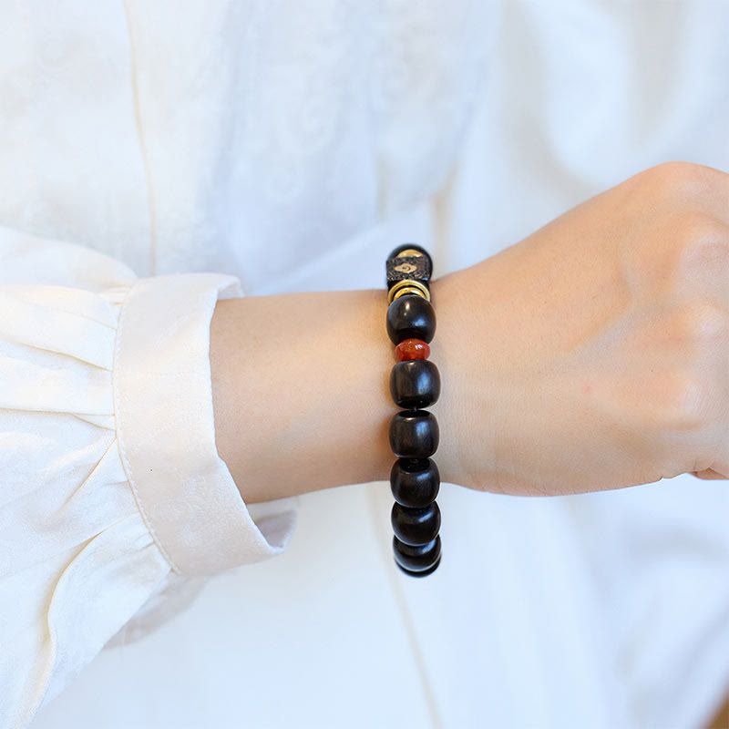 Wear FengShui Ebony Wood Auspicious Clouds Engraved Calm Bracelet