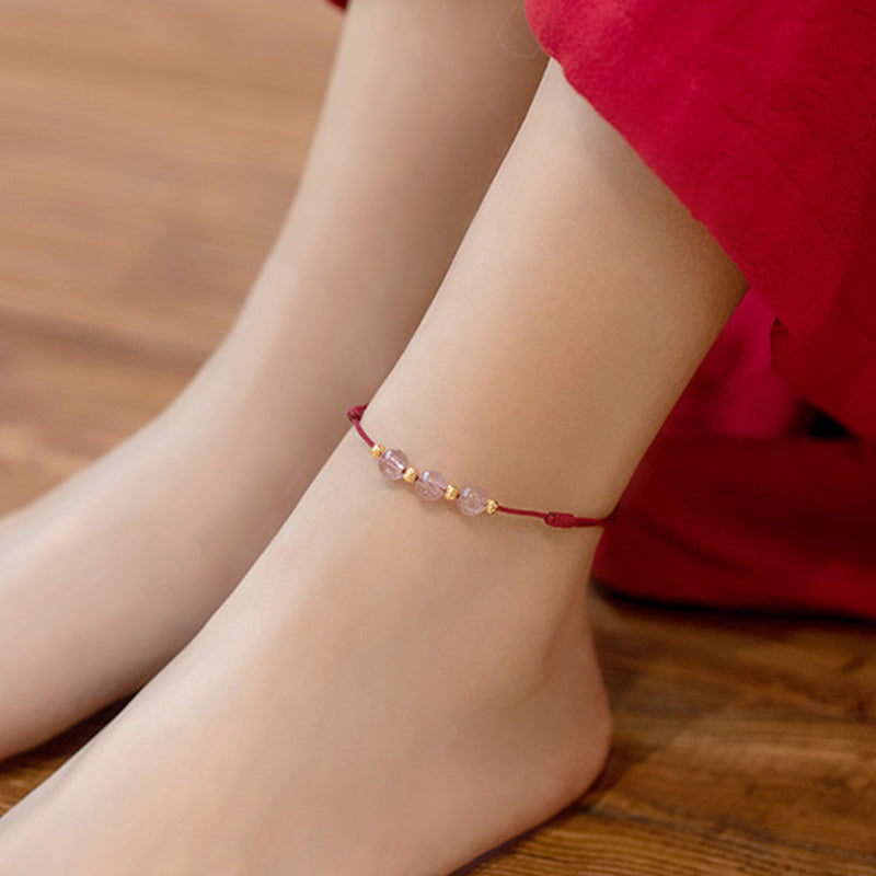 Wear FengShui Strawberry Crystal Beads Luck Red String Anklet