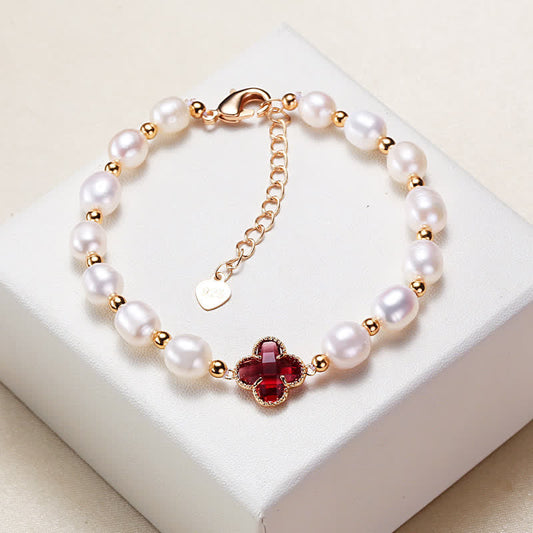 Wear FengShui Pearl Four Leaf Clover Wealth Chain Bracelet