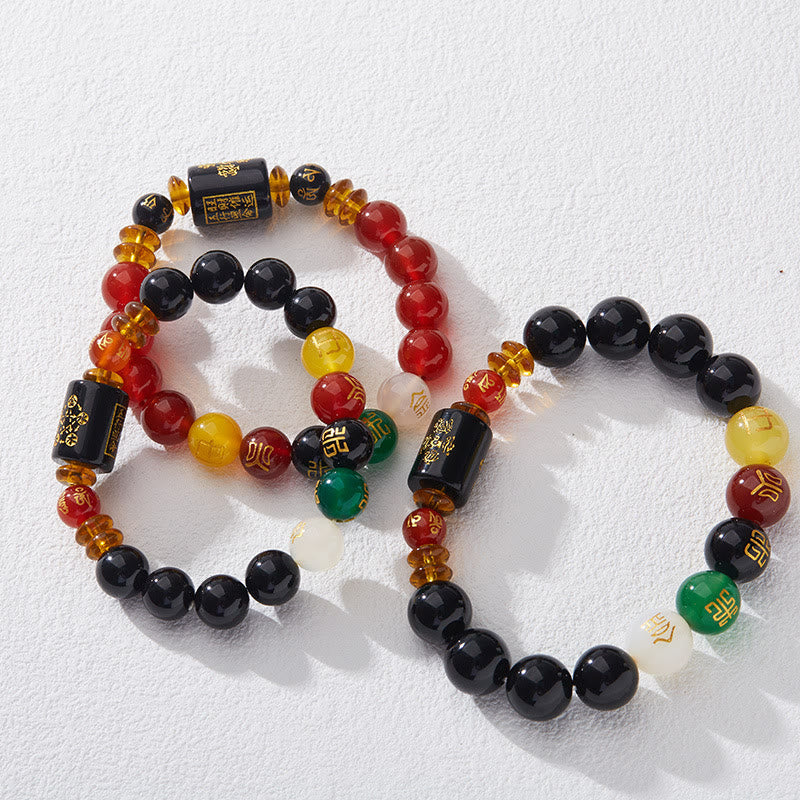 Wear FengShui Five Elements Black Onyx Red Agate Wisdom Wealth Bracelet
