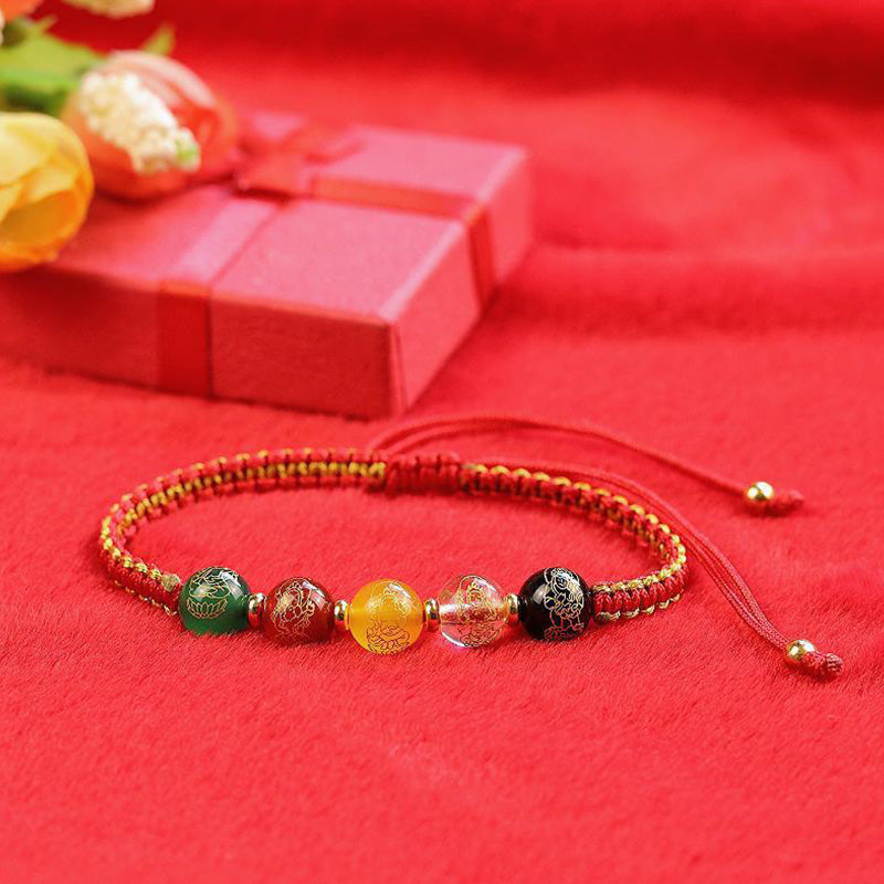 Wear FengShui Five Directions Gods of Wealth Agate Handmade Protection String Braid Bracelet