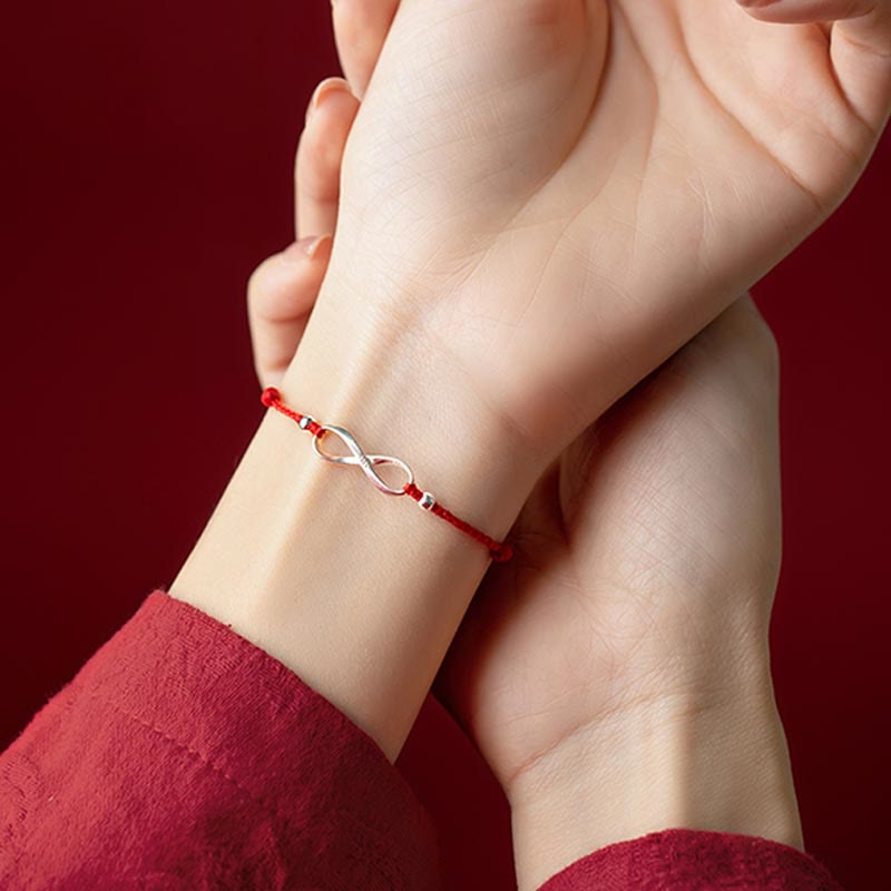 Wear FengShui 925 Sterling Silver Endless Knot Protection Luck Red String Bracelet Anklet