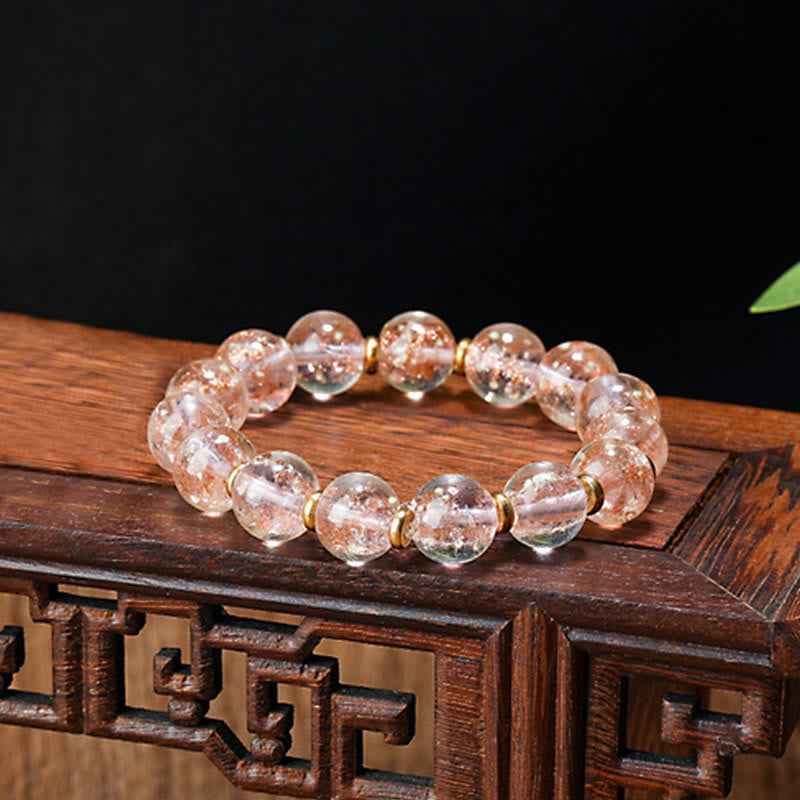 Wear FengShui Gold Swallowing Beast Family Charm Luminous Fluorescent Liuli Glass Bead Success Bracelet